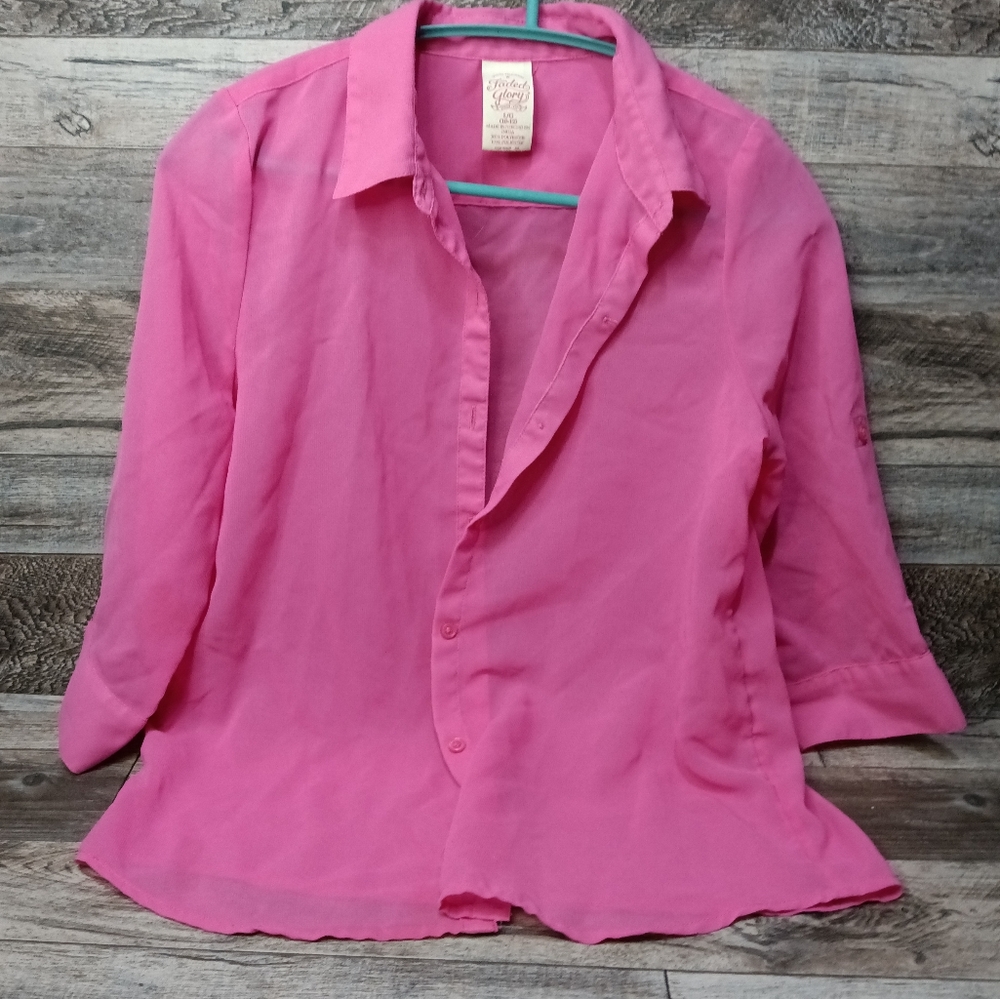 🌟 **Faded Glory Girl's Pink Button-Up Blouse - Size 10/12** 🌟